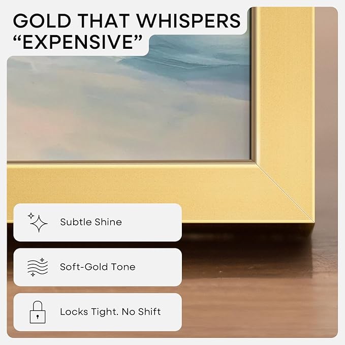 Homeforia 18 x 24 Poster Frame Gold, High End Metal 18x24 Picture Frames with Mat 16x20 Photo, 18 x 24 Gold Frame Matted to 16 by 20 Print, 24x18 Thin Hanging Frame, Tempered Glass, Wall Kit, Set of 3