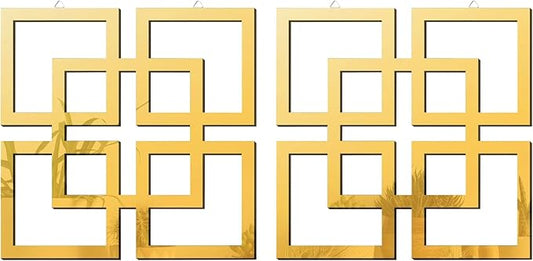 flangairy 2 Piece Gold Geometric Wall Mirrors, 11.8 Inch Wooden Frame Acrylic Mirror Decor for Bathroom Bedroom Living Room Modern Farmhouse Home Decorations