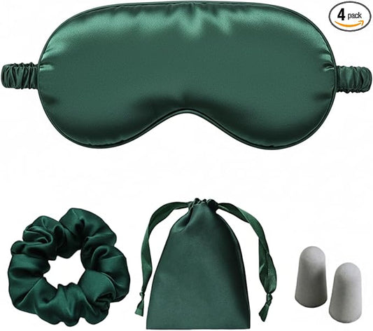 Silk Satin Sleeping Eye Mask, Green Sleep Eye Night Blindfold for Women and Men, Soft Breathable Blackout Eyeshade Eye Cover for Travel, Wedding Bridesmaid Gift
