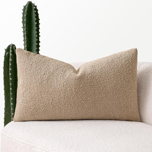 MIULEE Textured Boucle Throw Pillow Cover Khaki Accent Solid Lumbar Pillow Case Decorative Soft Pack of 1 Couch Cushion Chair Sofa Bedroom Livingroom Home Decor,12x20 Inch