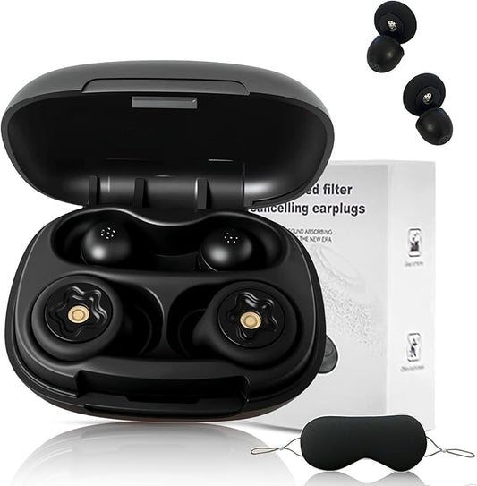 Ear Plugs for Sleeping Noise Cancelling 50dB, Reusable Hearing Protection for Snoring, Airplane Travel, Concerts & Focus, Includes 8 Silicone Tips & Comfortable Sleep Eye Mask (Black)