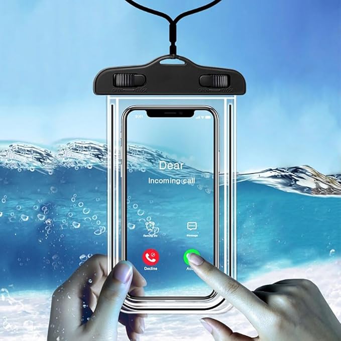 Sriyso Floating Universal Waterproof Phone case 2 Pack-Up to 7.0",Adjustable Lanyard Phone Pouch,Cellphone Dry Bags for Vacation Beach Pool Kayak Cruise Travel Essentials（Black