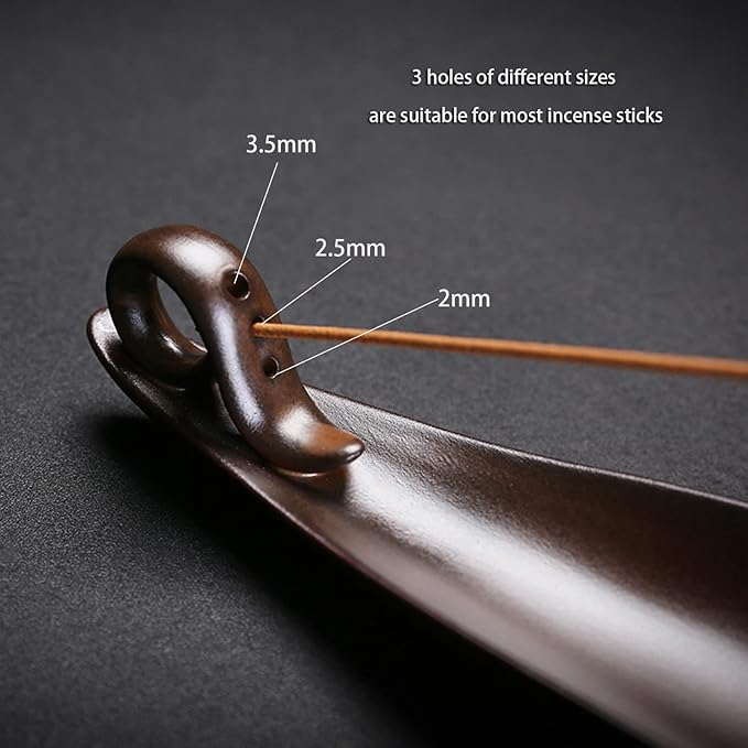 9" Length Incense Stick Holder with 3 Holes, White Porcelain Incense Tray Ash Cather for Spa, Meditation Room, Yoga, Home, Office (Brown)
