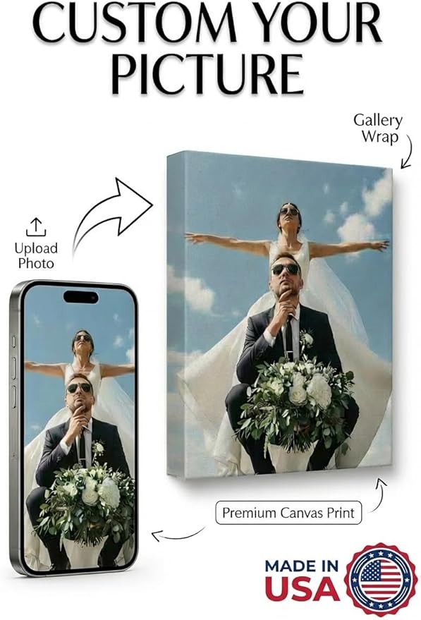 Custom Canvas Prints with Your Photos, Frameless Wall Art Canvas, Personalized Photo Print for Home Decor, Family & Pet Pictures, Gifts for Birthday & Anniversary, Made in USA (12“L x 12"W)
