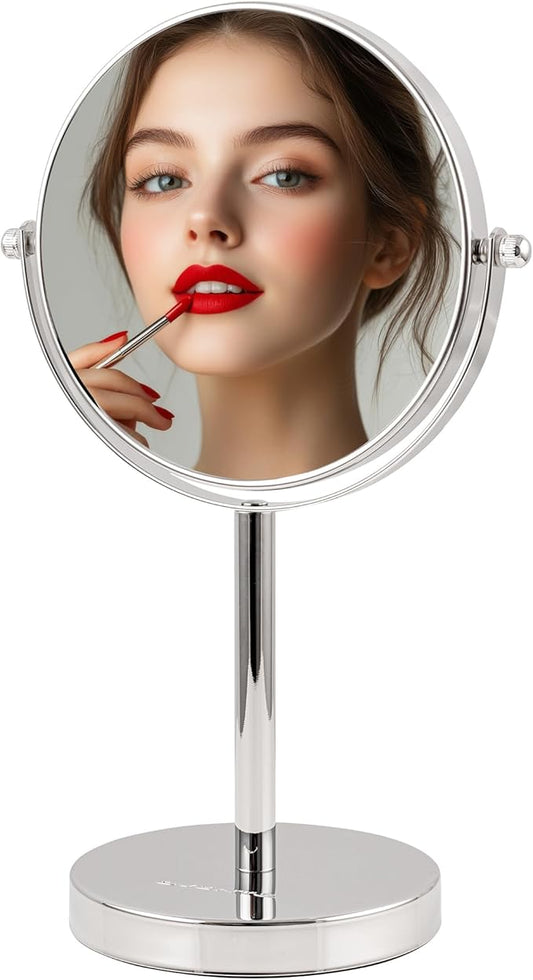 OVENTE 6'' Tabletop Makeup Mirror with 1X/7X Magnification, 360° Swivel Design, Double-Sided Free-Standing Vanity Mirror Perfect for Dresser, Bedroom and Office Desk, Polished Chrome MNLT60CH1X7X
