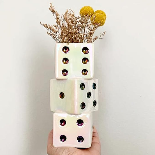 Ceramic Dice Vase - Unique Decor for Dried Flowers, Rose, Pampas Grass - Stunning Design for Any Modern Space for Inspiring Smiles