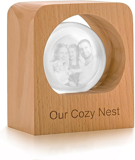 Custom 3D Crystal Photo Night Light Personalized Photo Crystal Ball Engraved Picture Lamp with Wood Base Memorial Gift for Pets Family Couple Birthday Valentine's Day (Style 3)