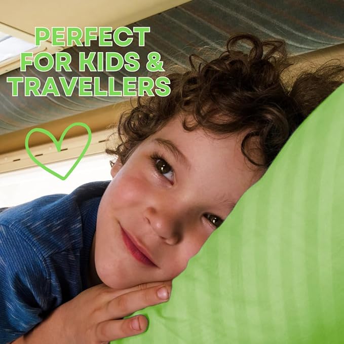 kinder Fluff Toddler Pillows (2Pack) 13x18in - Small Pillow for Kids Age 2+, 100% Cotton Sateen Stripes Shell 300T, Down Alternative Fill, Machine Washable - Children & Travel Cushion - Green- S