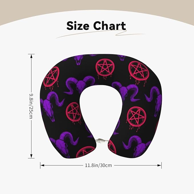 Neck Travel Pillow, Breathable Memory Foam Chin & Head Support Cushion Mystical Ram Skull for Airplane Car Sleeping Rest