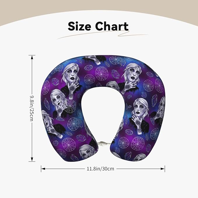 Travel Neck Pillow for Pain Relief Sleeping, Goth Gothic Women Girl Art, Comfortable Memory Foam Chin Head Cushion Support with Zip Cover, Fashion Car Flight Pillows