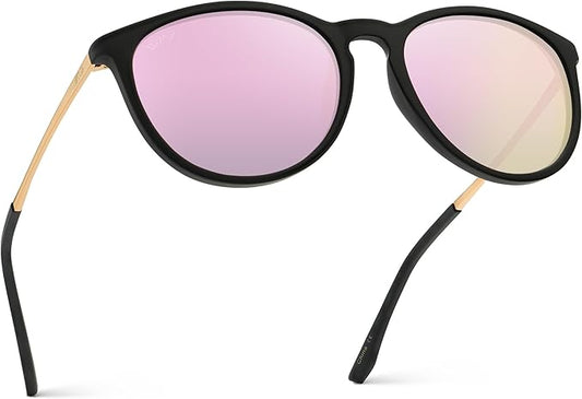 WearMe Pro Round Polarized Sunglasses for Women - UV400 Protection, Lightweight Frame, Vintage Retro Style