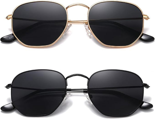 MEETSUN Polarized Hexagon Sunglasses for Women Men Polygon Square Sun Glasses UV400 Protection Metal Frame