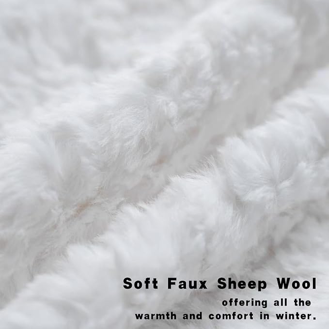 Neelvin Set of 2 Faux Fur Throw Pillow Covers 18x18 Inch White Cozy Soft Solid Decorative Pillowcases Thick Plush Sheepskin Cushion Case for Chair and Couch Sofa Bedroom