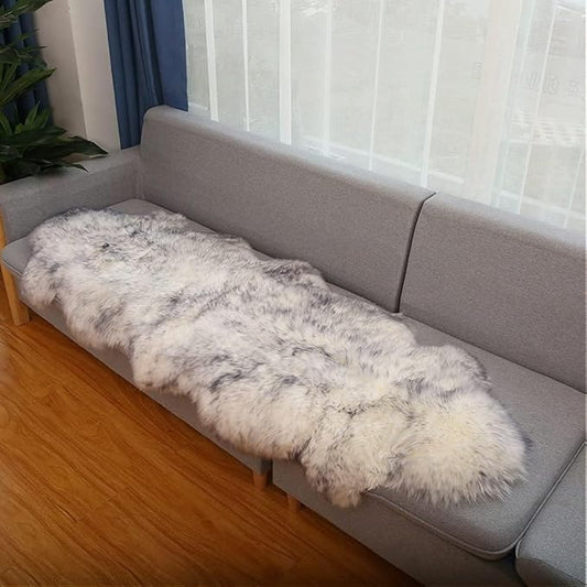 WL&ALLEN Large Sheepskin Rug Genuine Thick and Lush 3 Inch Pile，Luxury Australian Pelts |Large Sheepskin Wool Area Rugs (Double Pelt 2'6" x 6'6",Grey Tip)