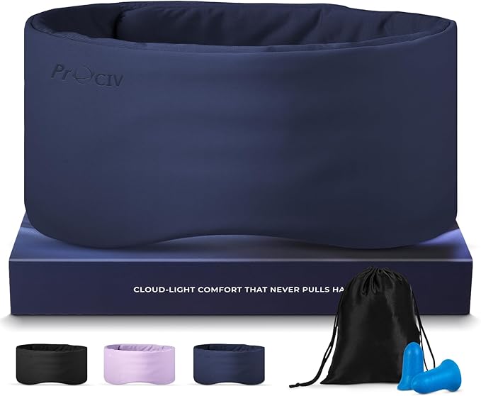Dual-Sided Sleep Mask for Side Sleepers, Soundless Velcro, Bamboo Fiber & Milk Silk Eye Mask, Zero Pressure Sleeping Mask for Women & Men, Eye Relief Blindfold for Nap, Travel Essentials, Blue