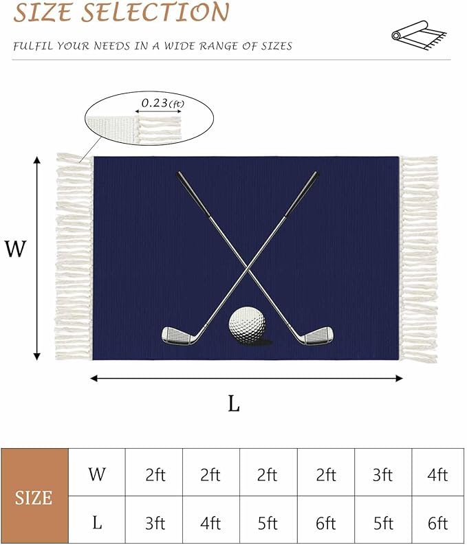 Navy Blue Runner Rug 2X4 Ft Entryway Outdoor Indoor Mat, Washable Woven Sports Golf Ball Throw Carpet with Tassel, Non-Shedding Modern Minimalist Art Hallway Bath Mats