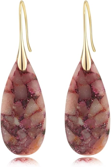 Natural Healing Stone Fishhoop Dangle Drop Earrings Statement Gold silver earrings