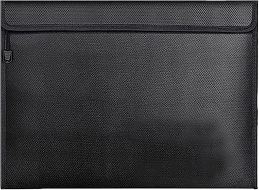 Fireproof Document Bag, Waterproof Storage Pouch with Zipper, 15 x 11 inches, Water and Fire Resistant Safe Envelope for Legal Documents, Valuables, Cash Storage, Black (Black, Horizontal Style)