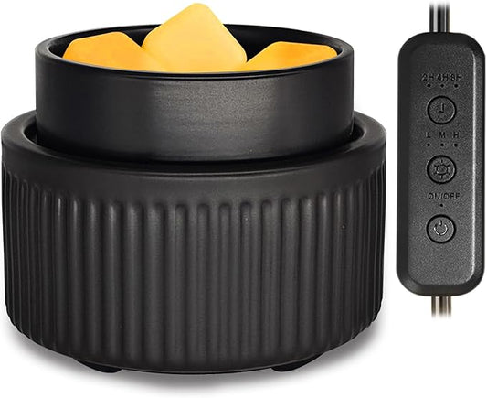 Ceramic Wax Melt Warmer with Timer - Electric Wax Warmer, Oil Burner & Candle Melter, Adjustable Heat and Auto Shut-Off for Home Office Decor, Ideal Gift（Black）