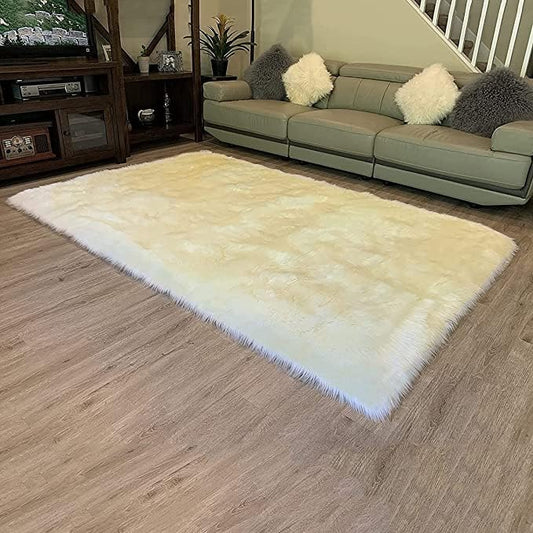 LAMBZY High Pile Super Soft Faux Sheepskin Rug (Cream, 2'x3')