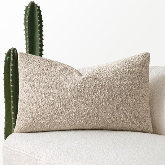 MIULEE Textured Boucle Throw Pillow Cover Neutral Accent Solid Lumbar Pillow Case Decorative Soft Pack of 1 Couch Cushion Chair Sofa Bedroom Livingroom Home Decor,12x20 Inch