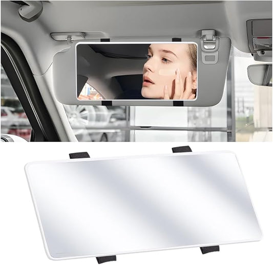 Car Sun Visor Vanity Mirror, Vehicle Sun-Shading Cosmetic Makeup Mirror with Straps, Large Automotive Interior Rear View Travel Accessories, Universal for SUV, Sedan, Truck(White)