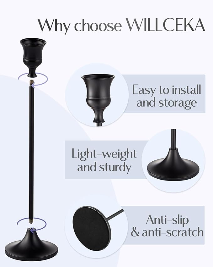 Willceka Black Candlestick Holders, Taper Candle Holders, Set of 6 Matte Black Candle Holder Set, Vintage Table Centerpiece for Wedding Christmas Holiday