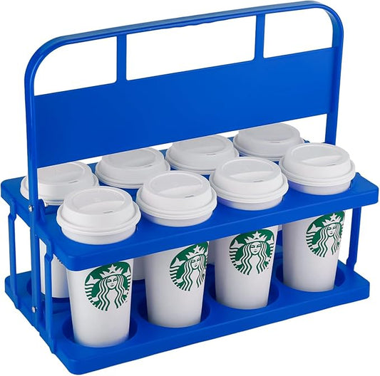 Reusable Drink Carrier with Handle for Food Delivery Drivers, Portable 8 Cup/Coffee Holder Accessories for Delivery, Foldable Drinks Caddy with Tray, Car Durable Plastic Festive Bottle, Vacation