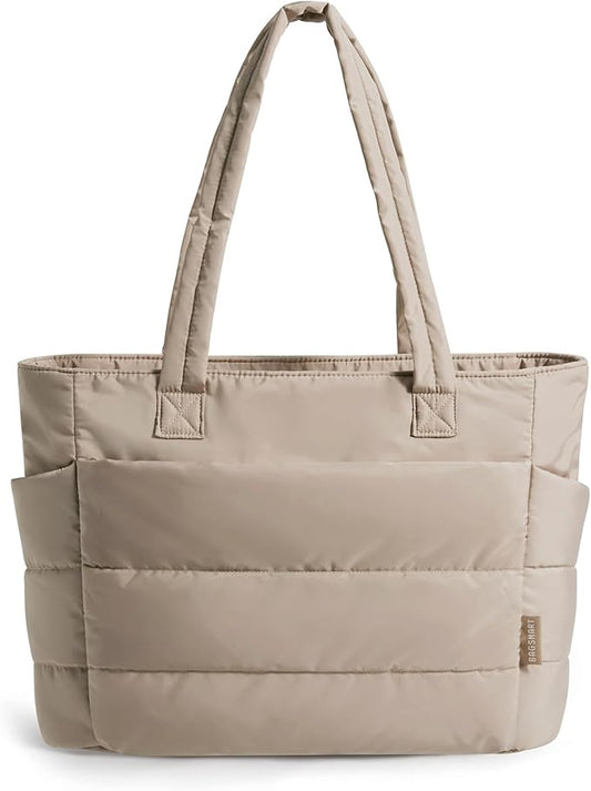 BAGSMART Tote Bag for Women, Lightweight Puffy Tote Bag with Compartments Shoulder Bag Handbag for Travel, Work, Gym