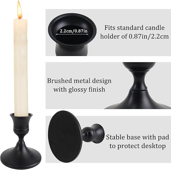 Vintage Black Taper Candle Holders Set of 6, Metal Candlestick Holders Elegant Handcrafted Décor for Weddings, Dining & Meditation,Table Centerpiece, Party, Christmas Decoration or Home Decor