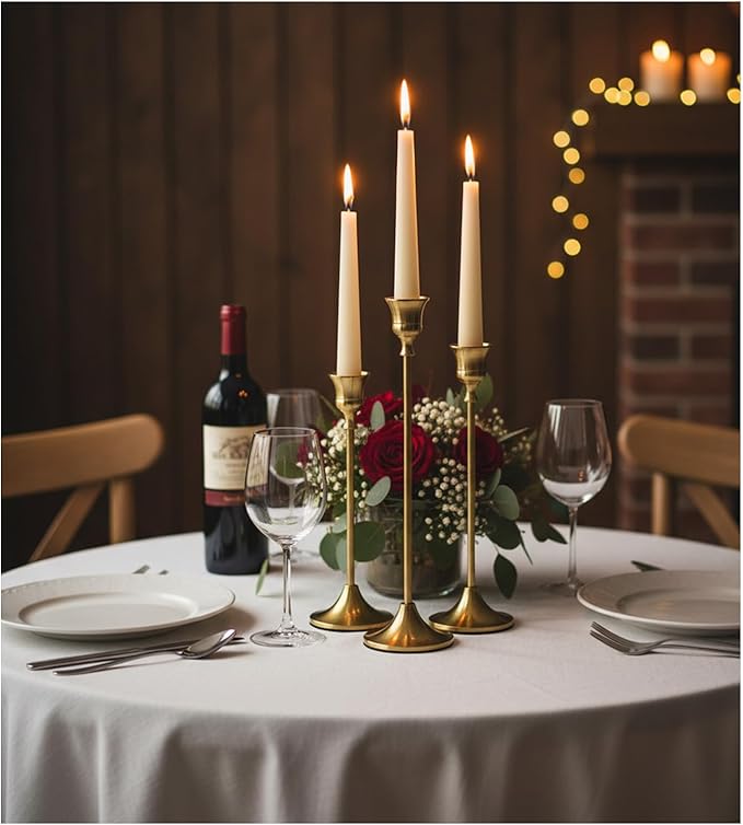 Candle Holder, Modern Minimalist Brass Gold Metal Candlestick Holders, Set of 3 Tall - Elegant Taper Candle Holders for Table Centerpiece, Wedding, Dinner Party Home Decor