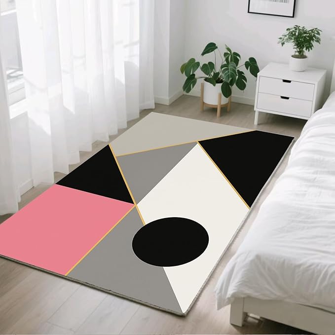 Abstract Geometry Rug - 2x3 Rug, Modern Geometry Bath Rugs, Minimalist Aesthetics Doormat, Washable & Non Slip Small Rugs Home Decor