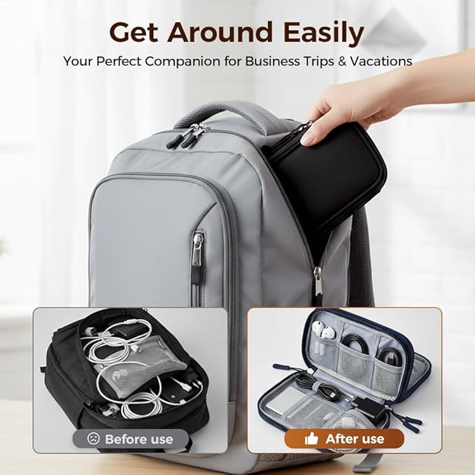 Qeuxv 2026 Travel Cable Organizer Pouch, Electronic Accessories Carry Case, Portable Waterproof Double Layers All-in-One Storage Bag for Cable, Charger, Mobile phone, Headphones (Grey)