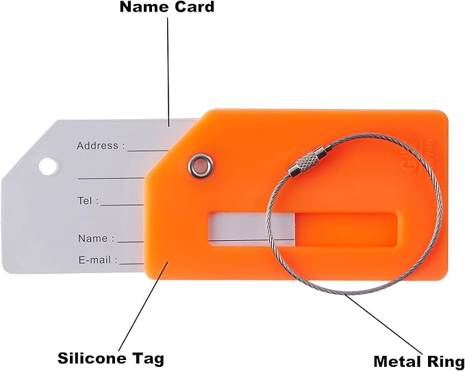 Gostwo 2 Pack Silicone Luggage Tags for Suitcases, 26 Initial Letter Baggage Labels Handbag School Bag Suitcase Instrument Tag with Stainless Steel Loop(Orange)(Letter E)