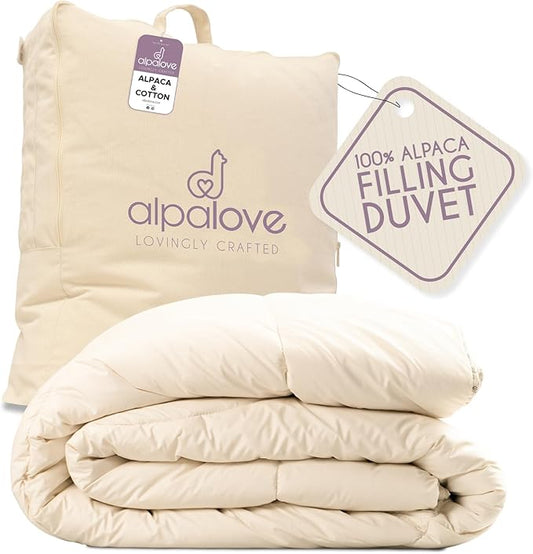 Queen All-Season Warm Fine Alpaca Duvet - Premium Cotton Cover, 4,66 lb Filling, Ideal for Year-Round Comfort, Lightweight & Temperature-Regulating, 92 x 94 inches