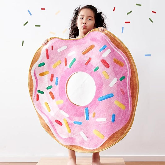 JINCHAN Cute Round Rug 3ft Strawberry Donut Fun Rug Washable Playroom Mat Sweet Dessert Circle Cool Rug Non Slip 3' Round Soft Cozy Pink Doormat Small Funky Gift for Girls Kids Toddler Nursery Bedroom