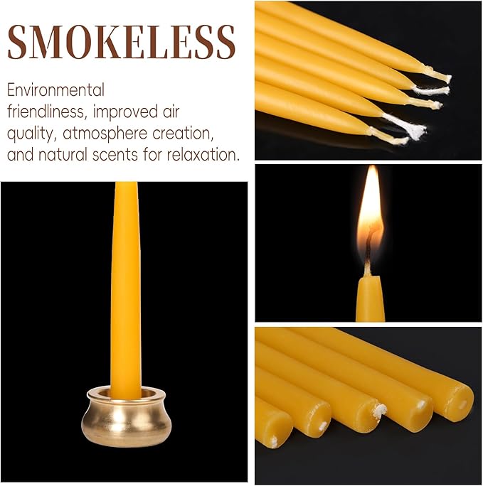 70Pcs Beeswax Candles 30 Minute Meditation Candles, Mini Taper Candles with Brass Candle Holders, Prayer Candle Gift for Yoga Relaxation Ritual Chime
