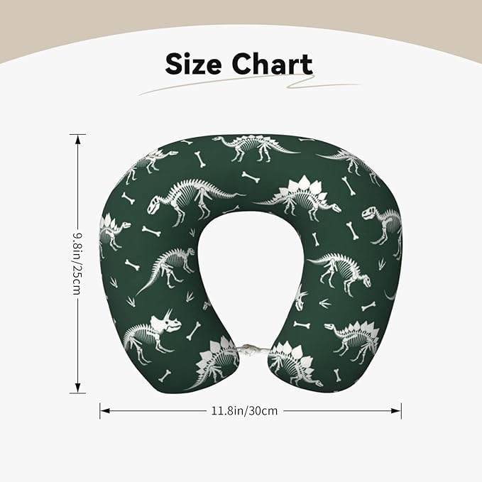 Travel Pillow Chin Neck Support, Comfortable Airplane Car Pillows for Rest, Memory Foam U Shaped Office Home Nap Sleeping Cushion Grunge Dinosaur Skeleton