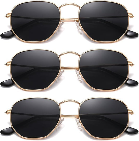 MEETSUN Polarized Hexagon Sunglasses for Women Men Polygon Square Sun Glasses UV400 Protection Metal Frame