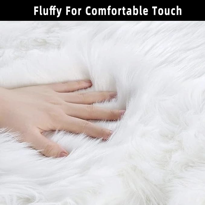 White Faux Fur Sheepskin Area Rug for Living Room Bedroom, 2 x 4 Feet Ultra Soft Shaggy Fuzzy Furry Carpet Chair Throw Rugs for Kids, Girls, Nursery Room Decor Dorms-Special Shape