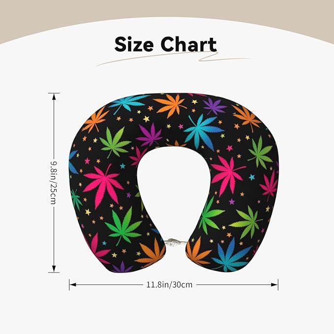 Unique Travel U Shaped Pillows Neon Weedleaf Trippy Leaves for Airplanes Car Flight, Comfortable Chin Head Neck Cushion Supporting, Polyester Removable Cover