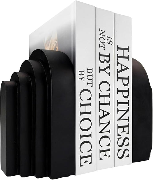 Book Ends for Heavy Books, Resin Decorative bookends, Heavy Duty Bookend for Shelves, Book Stopper for Shelves, Modern Home Decor Aesthetic Book Ends, Layered Arch Design Set of 2(Matte Black)