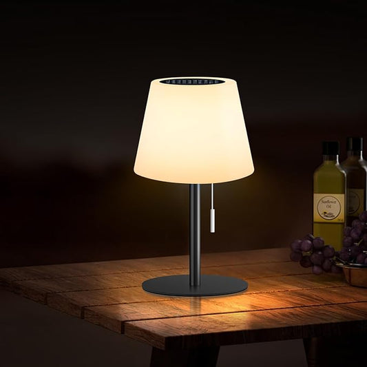 Solar Table Lamp for Outside Patio Solar Lamp Outdoor Lamp Waterproof with Light Sensor,Dimmable Warm White+RGB LED Rechargeable Lamps Cordless Battery Operated Table Lamp （Black）