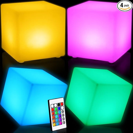 Frienda 4 Pcs Light up Cubes Cool Cosmic Cube Lights 16 Colors LED Mood Lamp Waterproof LED Light Cube for Nursery Home Patio Party Decor (8 Inch)