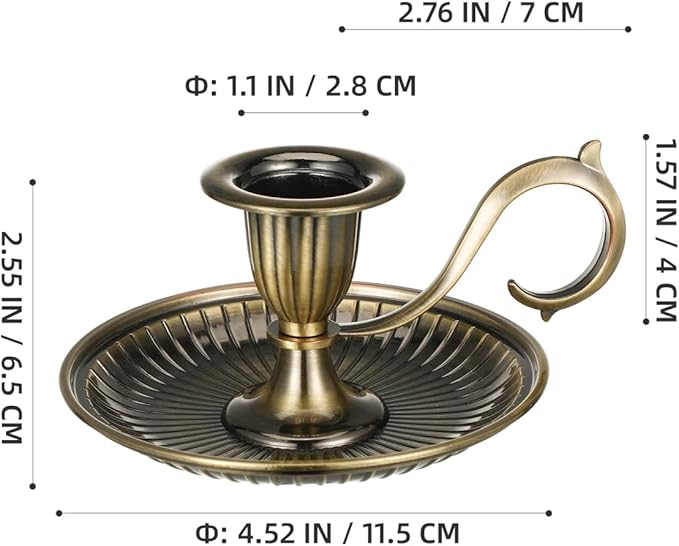 DECHOUS Taper Candle Holder Vintage: Antique Brass Candlestick Holder with Handle - Hand Held Bronze Chamberstick Candleholder for Home Table Centerpiece Wedding Party
