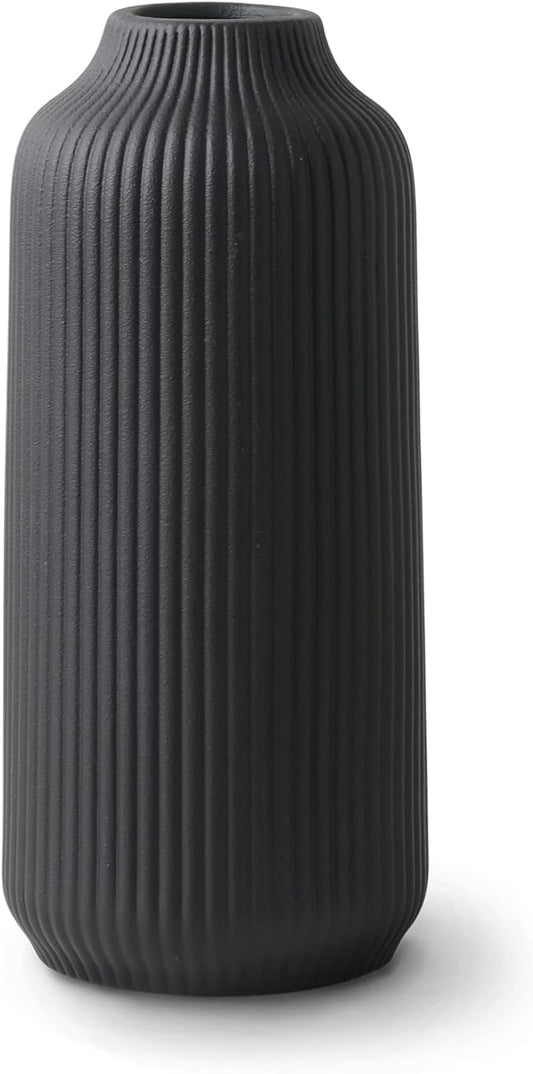 Ceramic Vase in Nordic Style, Decovase Large for Pampas Grass as Boho Deco, Vase Black Matt 10 inch for Flowers, Scandinavian Design Home Decoration for Fresh Flowers, Dried Flowers (Size L)