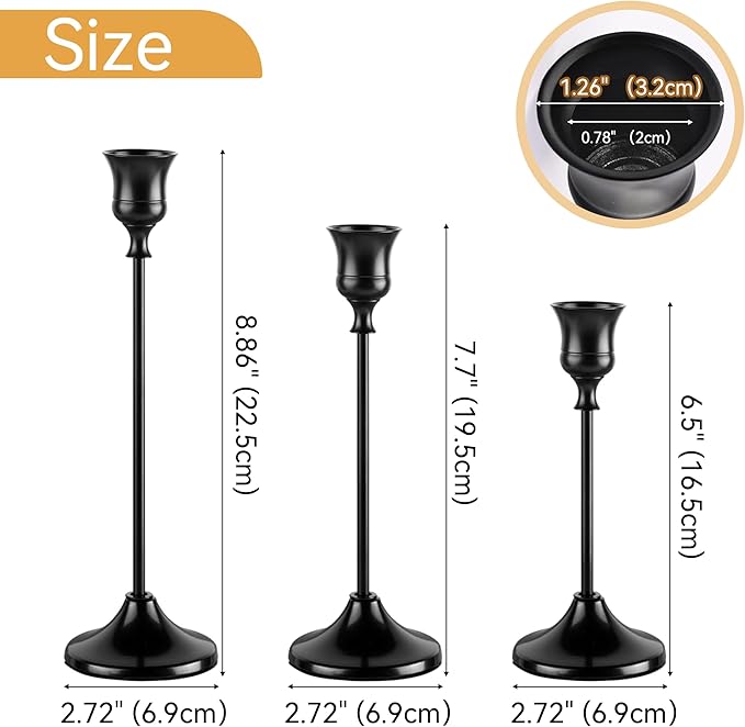 Taper Candle Holders, Tall Vintage Metal Candlestick Holders, 6 PCS Black Candle Sticks Holders for Home Decor Table Centerpiece Wedding Housewarming Festival, Black, 2 Sets (6 pcs)
