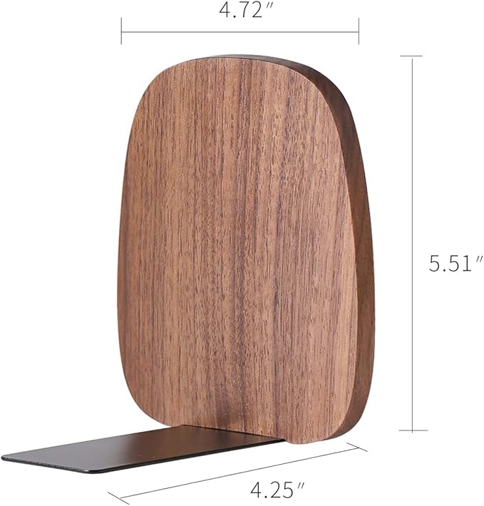 Muso Wood Book Ends for Shelves, Non-Skid Bookends for Heavy Books, Wooden Book Stopper for Home Office and Library (Walnut 1 Pair)