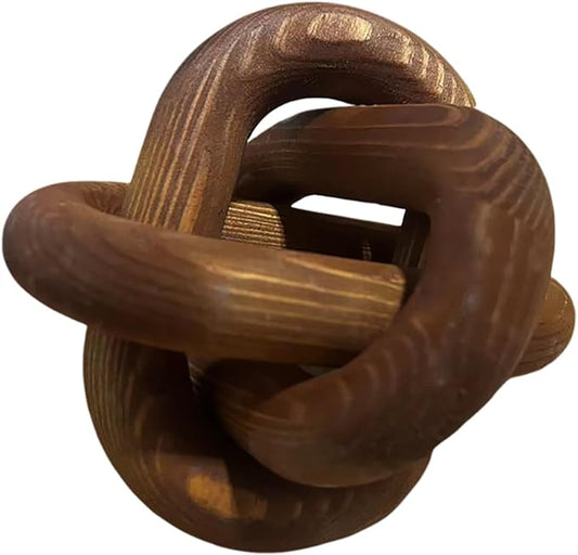 Wood Knot Chain Link Decor - 3 Link Boho Wooden Hand Carved Decorative Wooden Links Knots for Coffee Table Entryway Modern Farmhouse Shelf Decoration (Pumpkin)