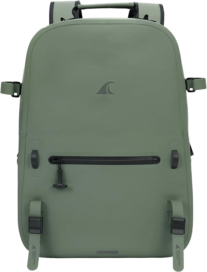 Breakwater Supply™ River Ute Waterproof IP68 Fishing Backpack, Floating TPU Submersible Dry Bag with Padded Hip Belt and Airtight Zippers | 20L (River Ute 20L Marsh Green)